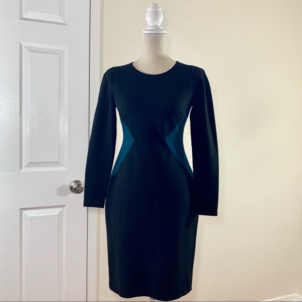 Ann Taylor Long Sleeve Petite Color Block Dress